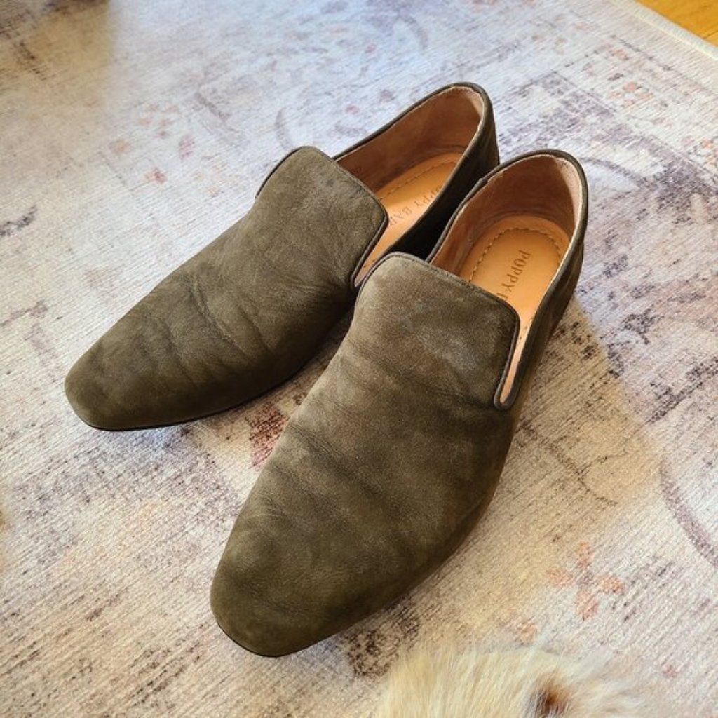 Poppy Barley Green Suede Loafers